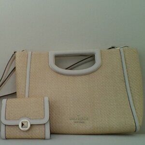 Kate Spade Medium Woven Straw Snap Closure Handbag with matching wallet